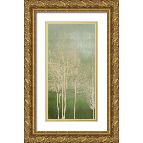 Trees on Green Panel I Gold Ornate Wood Framed Art Print with Double Matting by Bennett, Kate