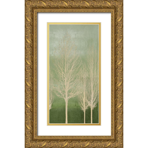 Trees on Green Panel II Gold Ornate Wood Framed Art Print with Double Matting by Bennett, Kate
