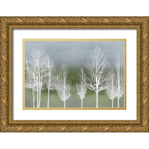 Trees on Green  Gold Ornate Wood Framed Art Print with Double Matting by Bennett, Kate