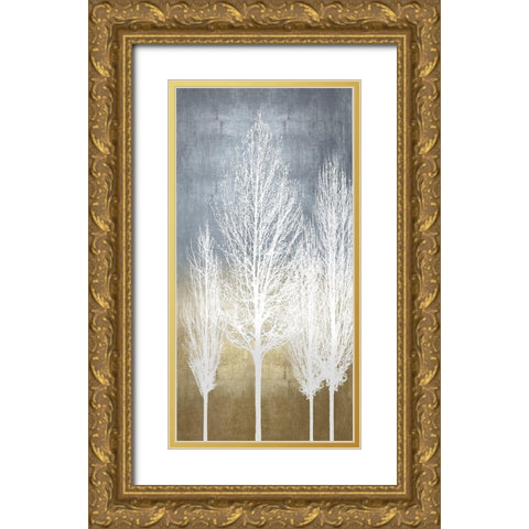 Trees on Gold Panel II Gold Ornate Wood Framed Art Print with Double Matting by Bennett, Kate