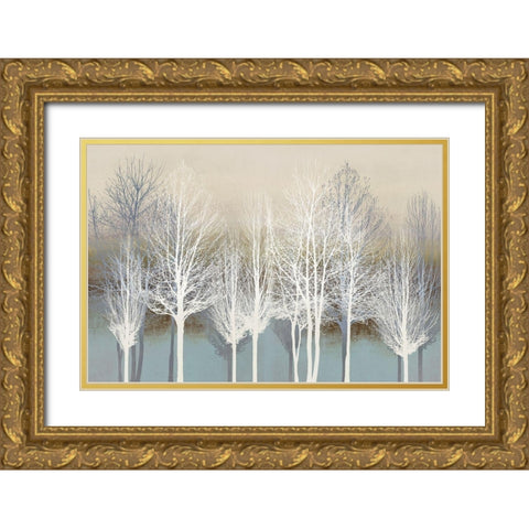 Trees on Aqua Gold Ornate Wood Framed Art Print with Double Matting by Bennett, Kate