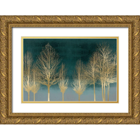 Gold Forest on Teal Gold Ornate Wood Framed Art Print with Double Matting by Bennett, Kate