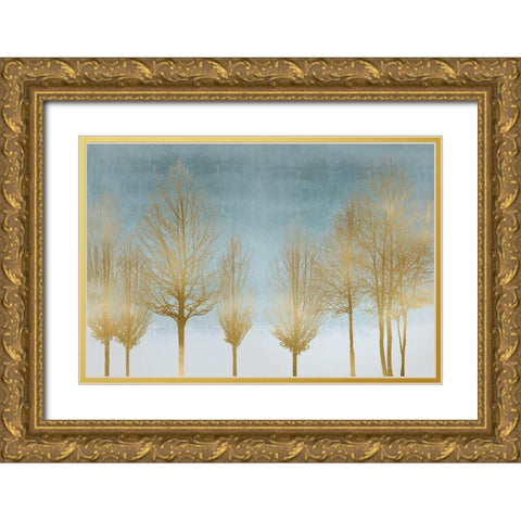 Gold Forest on Aqua Gold Ornate Wood Framed Art Print with Double Matting by Bennett, Kate