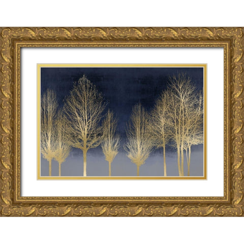 Gold Forest on Blue Gold Ornate Wood Framed Art Print with Double Matting by Bennett, Kate