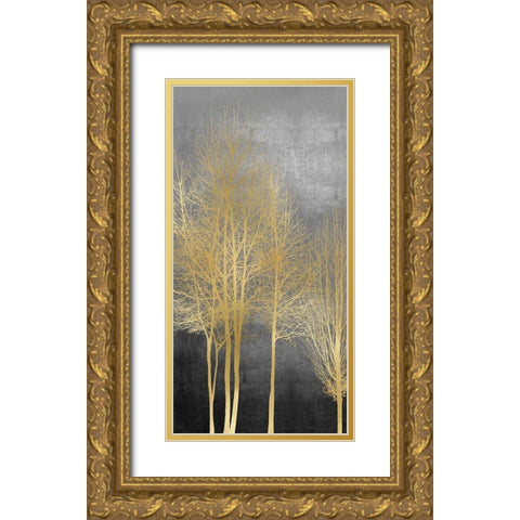 Gold Trees on Gray Panel I Gold Ornate Wood Framed Art Print with Double Matting by Bennett, Kate