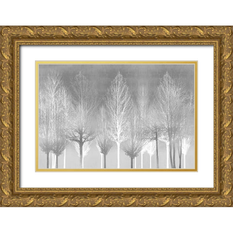 Silver Trees Gold Ornate Wood Framed Art Print with Double Matting by Bennett, Kate