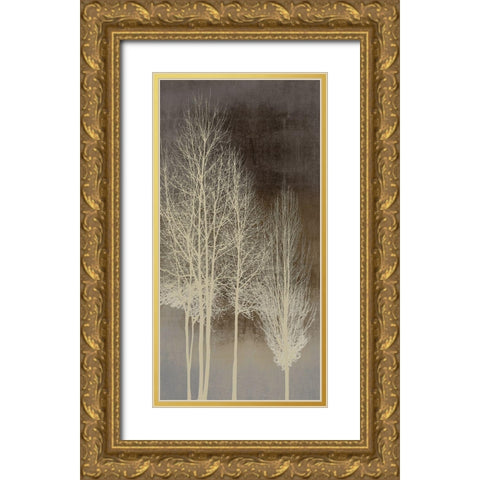 Trees on Brown Panel I Gold Ornate Wood Framed Art Print with Double Matting by Bennett, Kate