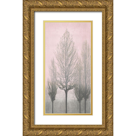 Gray Trees on Pink Panel II Gold Ornate Wood Framed Art Print with Double Matting by Bennett, Kate