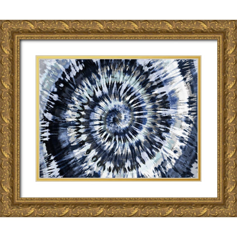 Tie Dye Indigo Blue Gold Ornate Wood Framed Art Print with Double Matting by Kearns, Molly