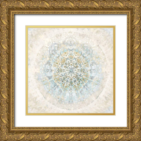 Tapestry Aqua Blue Gold Ornate Wood Framed Art Print with Double Matting by Kearns, Molly