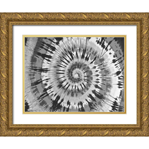 Tie Dye Black and White Gold Ornate Wood Framed Art Print with Double Matting by Kearns, Molly