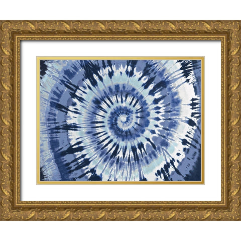 Tie Dye Blue Gold Ornate Wood Framed Art Print with Double Matting by Kearns, Molly