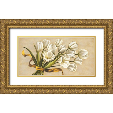 Bouquet perla Gold Ornate Wood Framed Art Print with Double Matting by Corradini, Lisa
