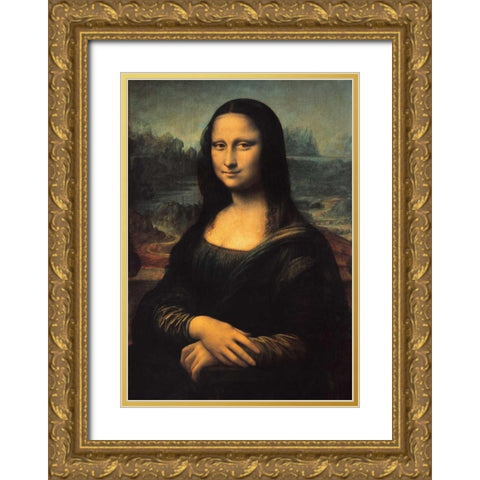 Mona Lisa Gold Ornate Wood Framed Art Print with Double Matting by Da Vinci, Leonardo