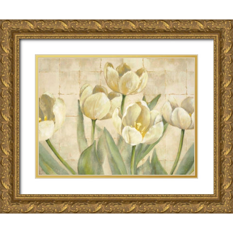 White Tulips on Ivory Gold Ornate Wood Framed Art Print with Double Matting by Mckee, Lauren