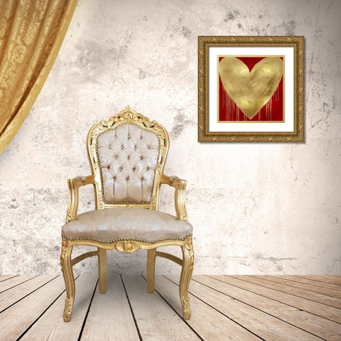 Big Hearted Gold on Red Gold Ornate Wood Framed Art Print with Double Matting by Rodgers, Lindsay