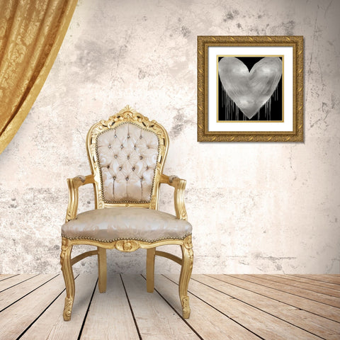 Big Hearted Silver on Black Gold Ornate Wood Framed Art Print with Double Matting by Rodgers, Lindsay