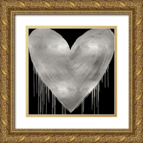 Big Hearted Silver on Black Gold Ornate Wood Framed Art Print with Double Matting by Rodgers, Lindsay