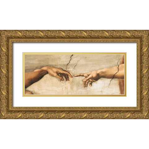 Creazione di Adamo-particol Gold Ornate Wood Framed Art Print with Double Matting by Michelangelo