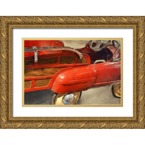 Fire Engine Pedal Car  Gold Ornate Wood Framed Art Print with Double Matting by Calkins, Michelle