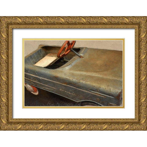 Charger Pedal Car Gold Ornate Wood Framed Art Print with Double Matting by Calkins, Michelle