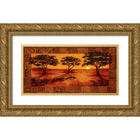 Serengeti Sunset Gold Ornate Wood Framed Art Print with Double Matting by Madou