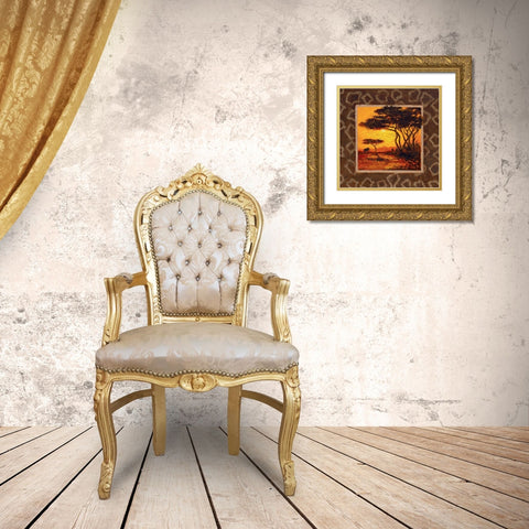 Savannah Sunset III Gold Ornate Wood Framed Art Print with Double Matting by Madou