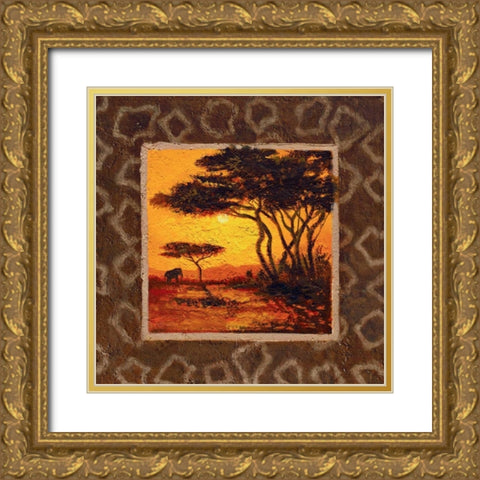 Savannah Sunset III Gold Ornate Wood Framed Art Print with Double Matting by Madou