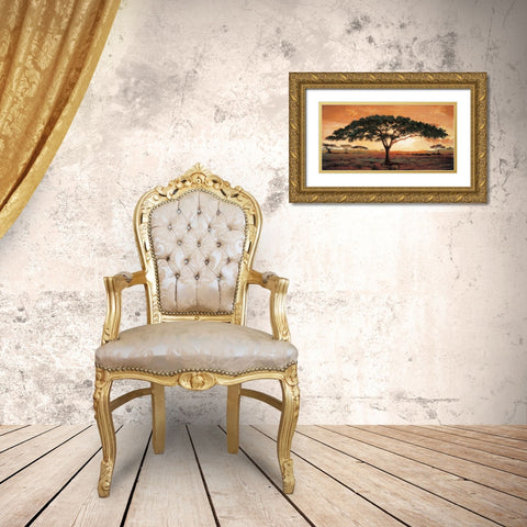 Memories of Masai Mara Gold Ornate Wood Framed Art Print with Double Matting by Madou