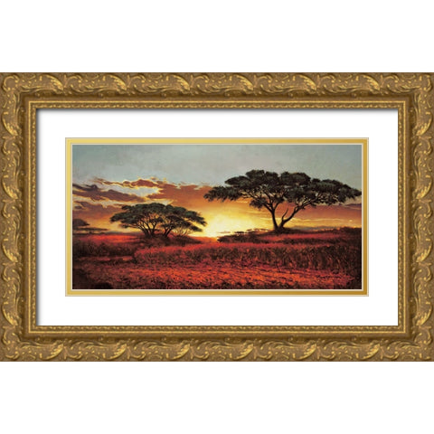 Memories of Serengeti Gold Ornate Wood Framed Art Print with Double Matting by Madou