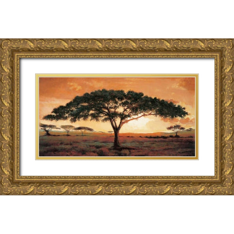 Memories of Masai Mara Gold Ornate Wood Framed Art Print with Double Matting by Madou