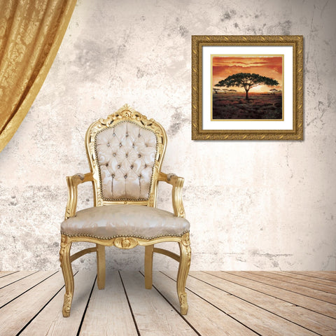 Masai Tree Gold Ornate Wood Framed Art Print with Double Matting by Madou