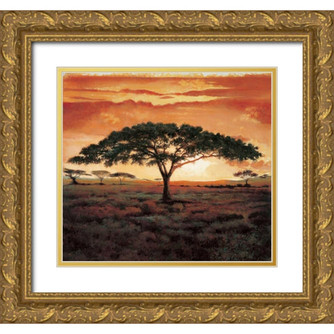 Masai Tree Gold Ornate Wood Framed Art Print with Double Matting by Madou