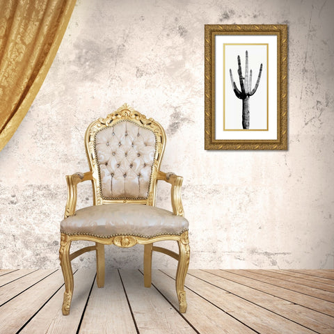 Saguaro Black and White I Gold Ornate Wood Framed Art Print with Double Matting by Jensen, Mia