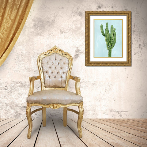 Cactus on Blue I Gold Ornate Wood Framed Art Print with Double Matting by Jensen, Mia