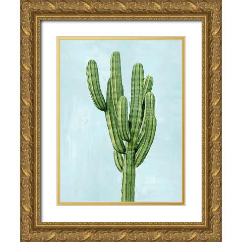 Cactus on Blue I Gold Ornate Wood Framed Art Print with Double Matting by Jensen, Mia