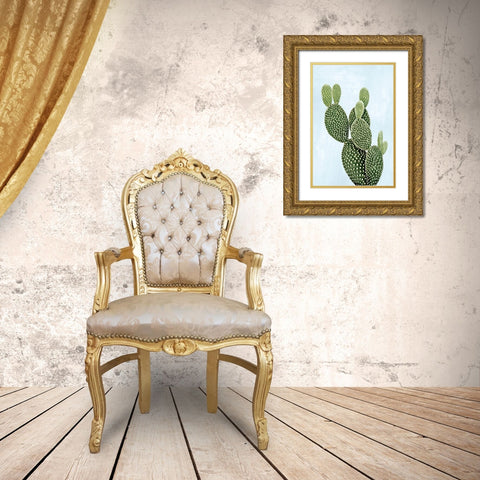 Cactus on Blue V Gold Ornate Wood Framed Art Print with Double Matting by Jensen, Mia