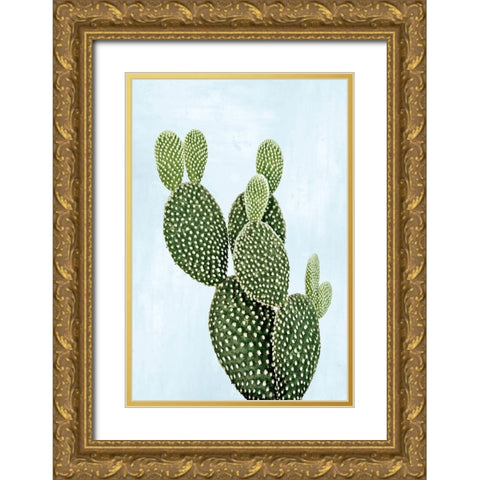 Cactus on Blue V Gold Ornate Wood Framed Art Print with Double Matting by Jensen, Mia