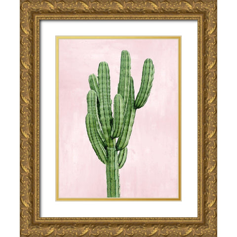 Cactus on Pink I Gold Ornate Wood Framed Art Print with Double Matting by Jensen, Mia