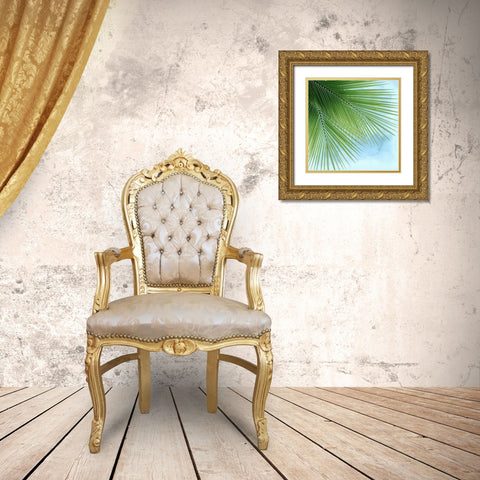Palm on Blue VI Gold Ornate Wood Framed Art Print with Double Matting by Jensen, Mia