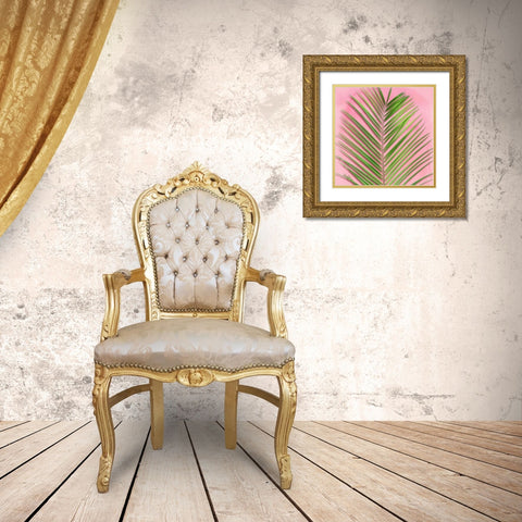 Palm on Pink V Gold Ornate Wood Framed Art Print with Double Matting by Jensen, Mia