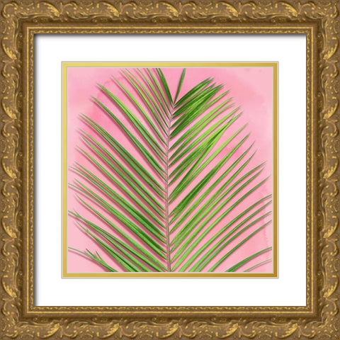 Palm on Pink V Gold Ornate Wood Framed Art Print with Double Matting by Jensen, Mia