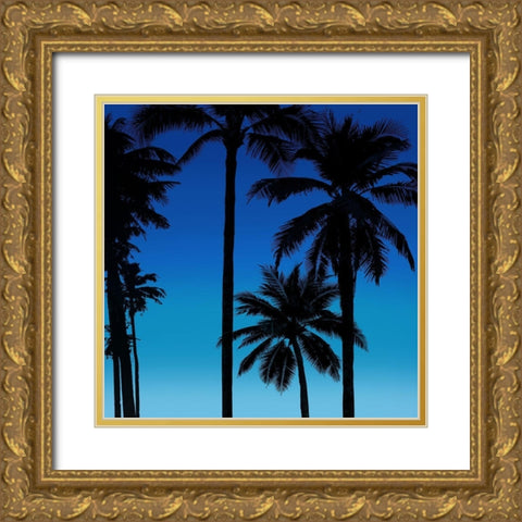 Palms Black on Blue II Gold Ornate Wood Framed Art Print with Double Matting by Jensen, Mia