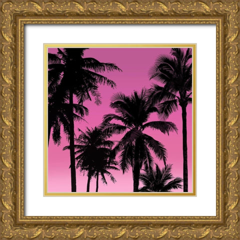 Palms Black on Pink II Gold Ornate Wood Framed Art Print with Double Matting by Jensen, Mia
