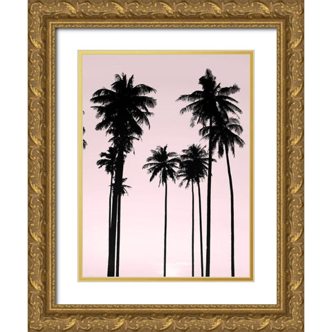 Tall Palms Black on Pink II Gold Ornate Wood Framed Art Print with Double Matting by Jensen, Mia
