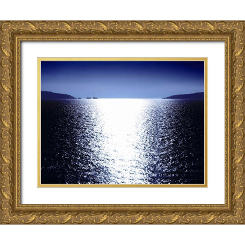 Sunlight Reflection - Blue Gold Ornate Wood Framed Art Print with Double Matting by Olsen, Maggie