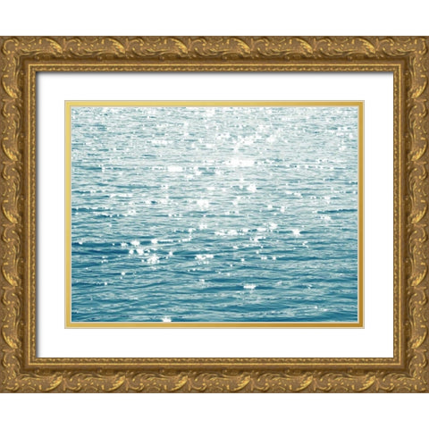 Sunlit Sea Aqua Gold Ornate Wood Framed Art Print with Double Matting by Olsen, Maggie
