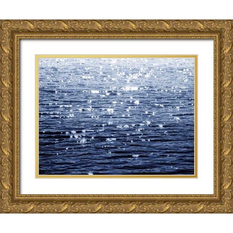 Sunlit Sea Indigo Gold Ornate Wood Framed Art Print with Double Matting by Olsen, Maggie