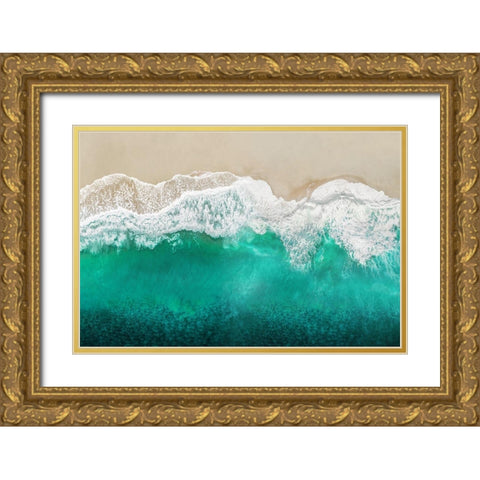 Teal Ocean Waves From Above I Gold Ornate Wood Framed Art Print with Double Matting by Olsen, Maggie