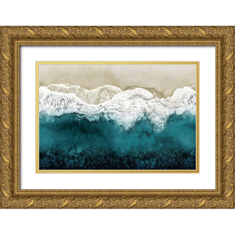 Teal Ocean Waves From Above II Gold Ornate Wood Framed Art Print with Double Matting by Olsen, Maggie